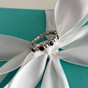 Tiffany & Co. Ziegfeld Black Spinel Ring size 5.5, Sterling Silver